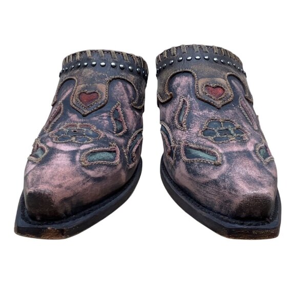 Dan Post Women’s Pink Leather Distressed Studded Western Mule Clogs 7.5M - Picture 2 of 8